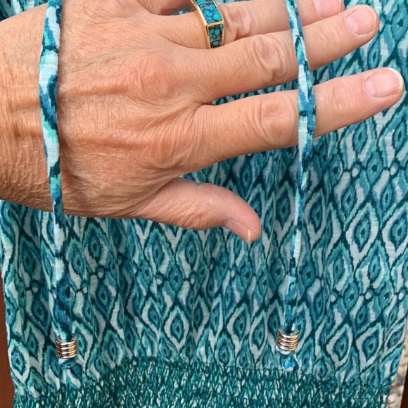 Womens Short Sleeve Geometric Tribal Peasant Top Ties Tassels Size M (8-10) - Picture 2 of 11